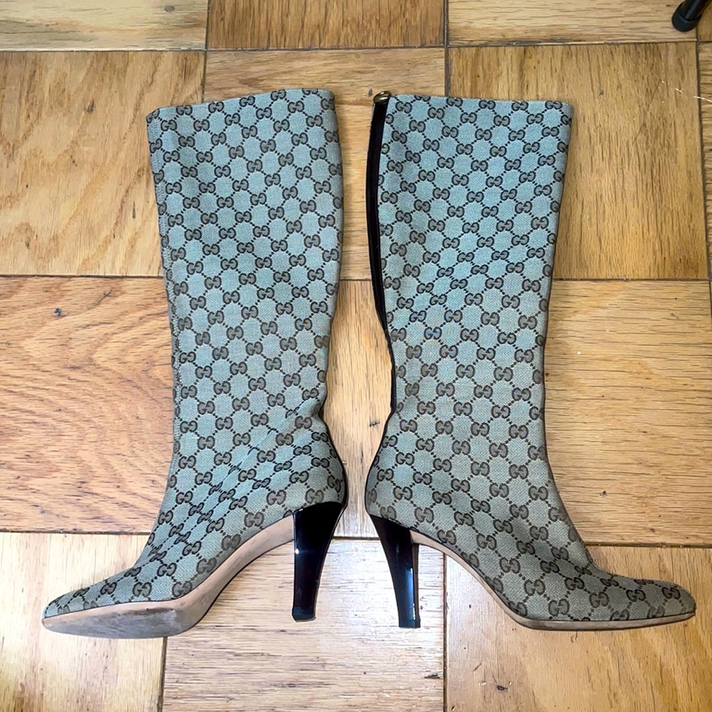 Gucci Beige and Black Heeled Boots